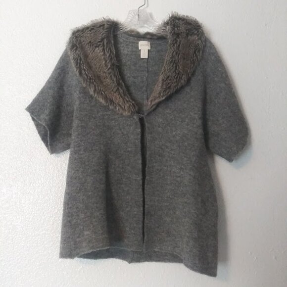 Chico's women's size 1 (M) gray marbled short sleeve wool blend cardigan - Picture 1 of 15